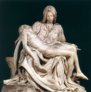 Michelangelo's PietÃ , sculptured in 1499, St Peter's Basilica Rome 