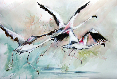 Flight In Green ~ Mixed Media On Paper ~ Frances Simpson